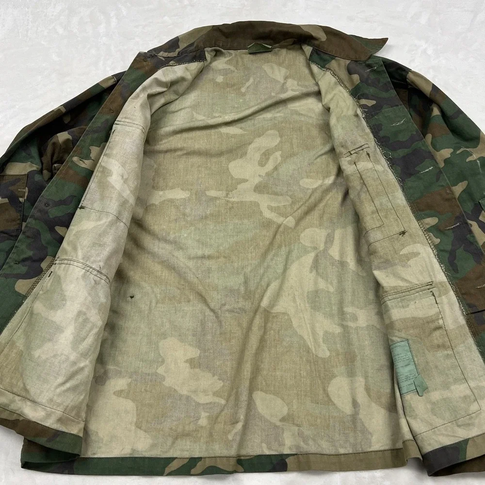 US Military Field Jacket Mens Large Green Woodland Camo Ripstop Utility Coat